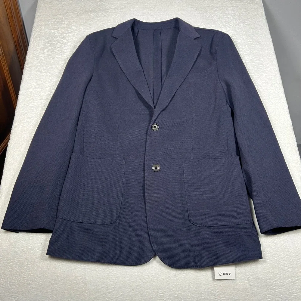 NEW Quince Cotton Pique Knit Blazer Unlined Sport Coat Mens Size M Navy Blue New